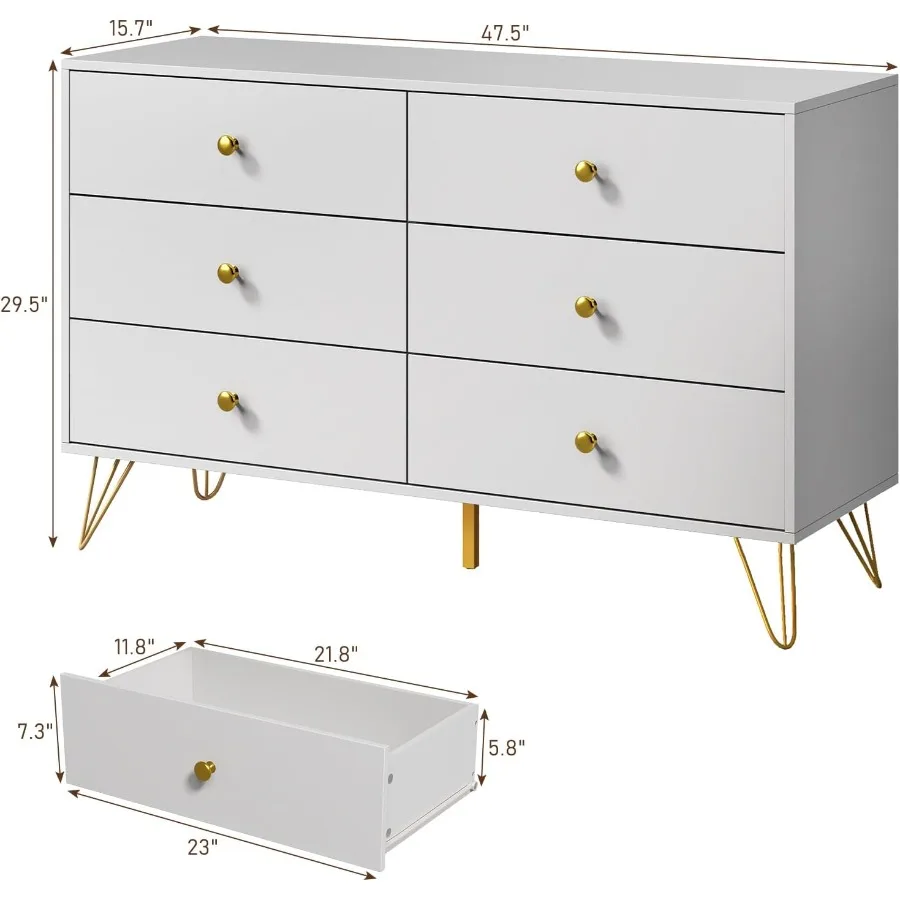 Bedroom 6-Drawer White Dresser - Storage 评论和价格