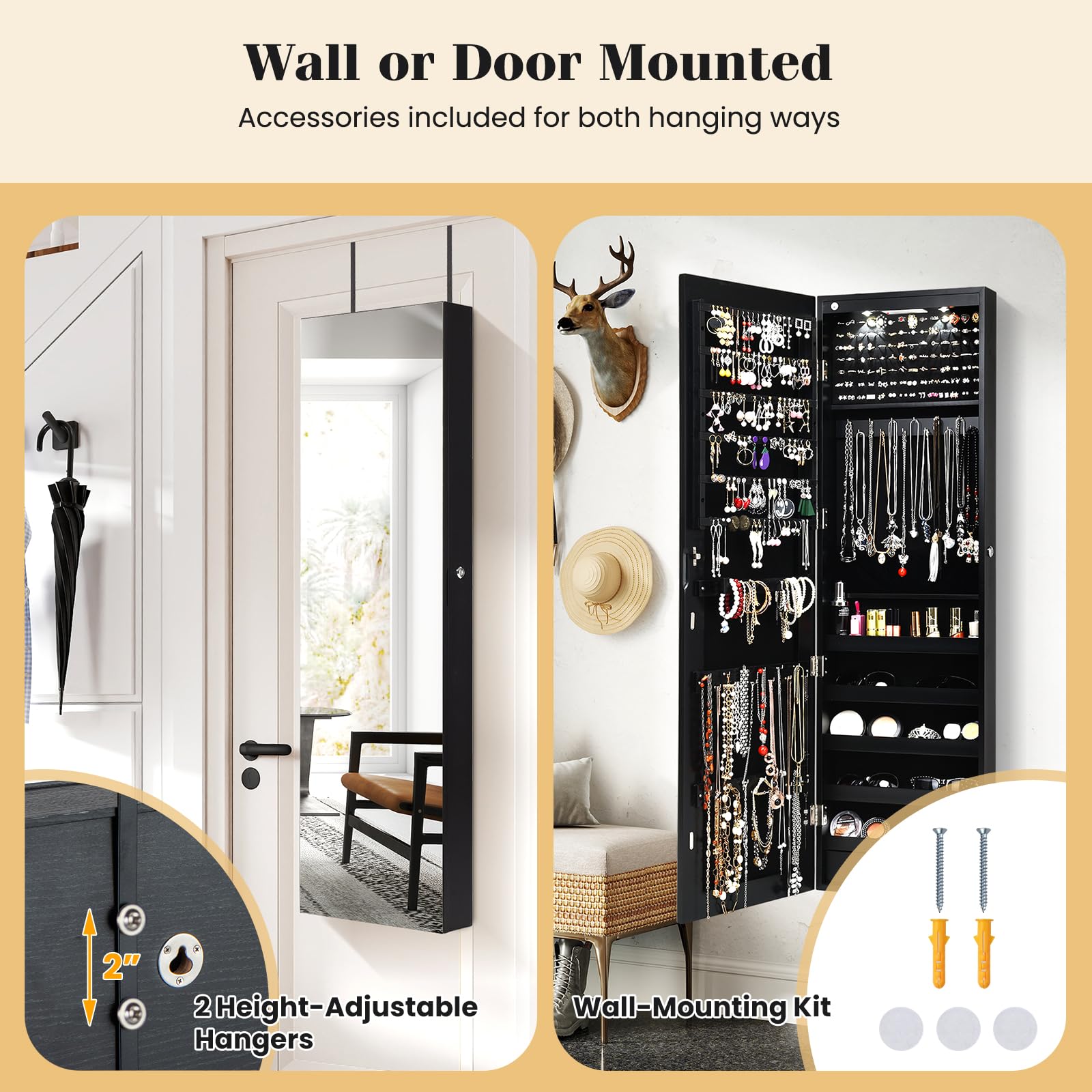 Wall or Door Mounted Jewelry A - Full Length Mirror Jewelry Armoire 评论和价格