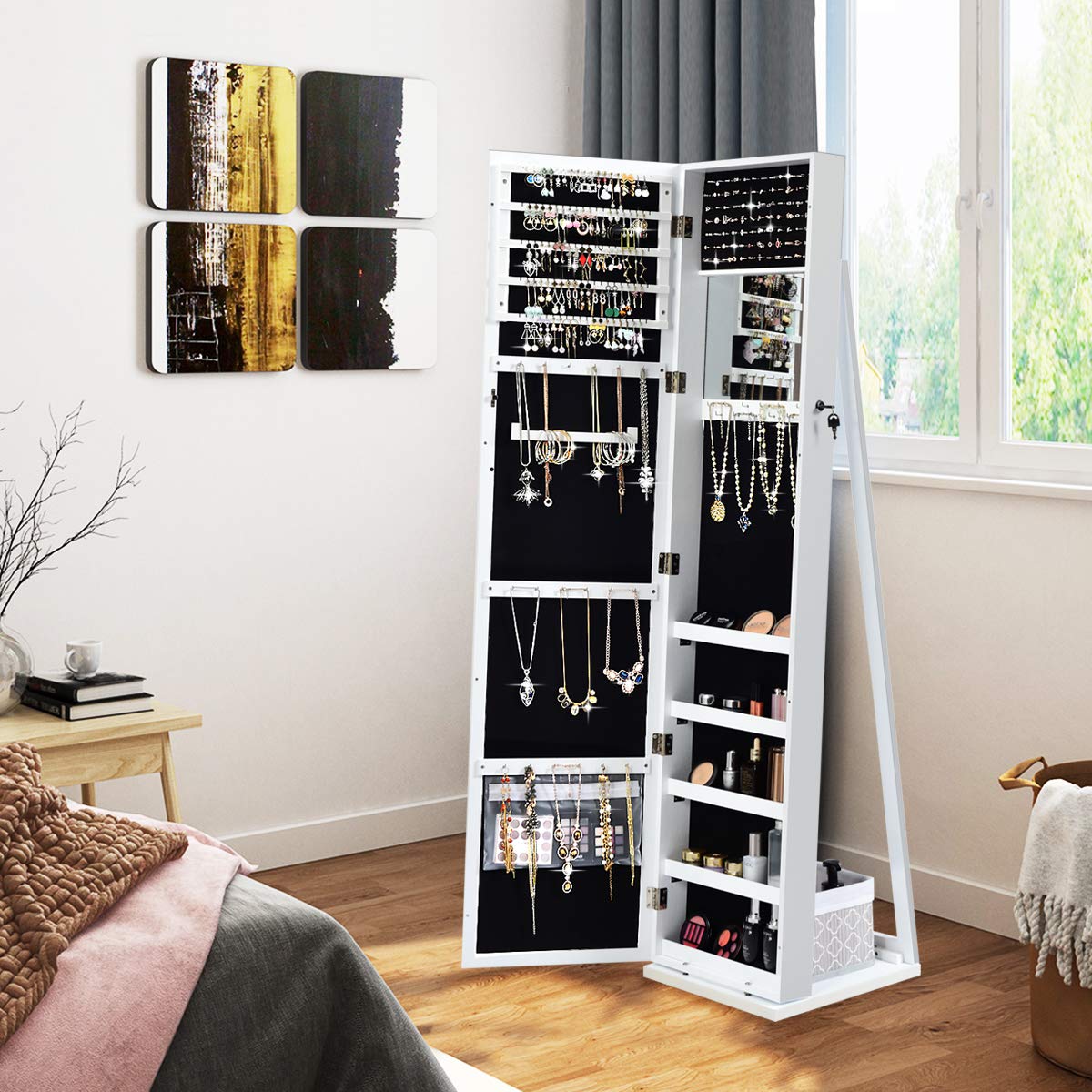 Standing Jewelry Armoire with  - Full Length Mirror Jewelry Armoire 评论和价格