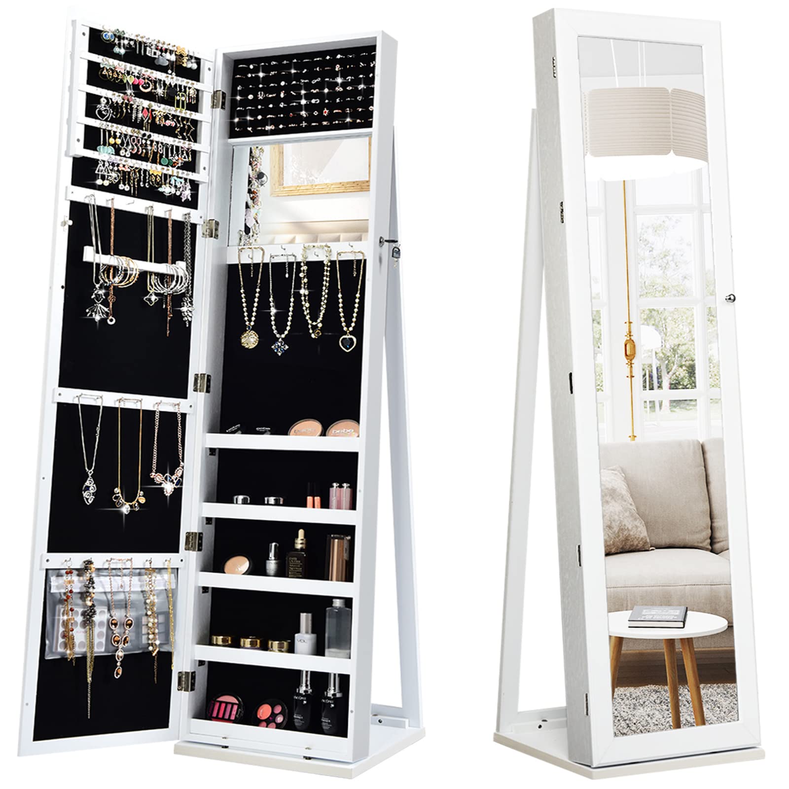 Standing Jewelry Armoire with  - Full Length Mirror Jewelry Armoire 评论和价格