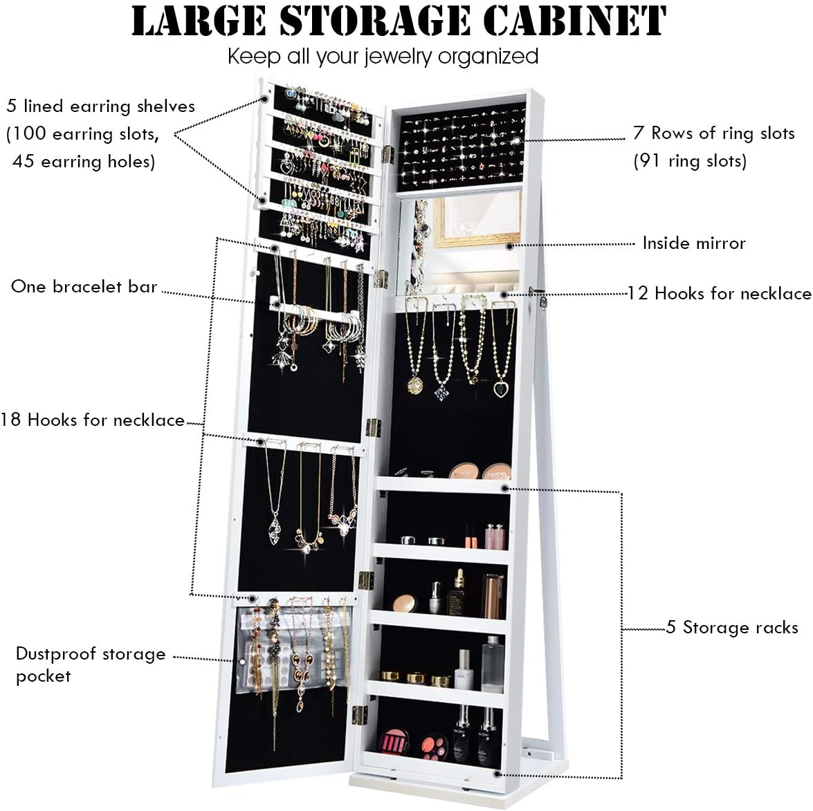 Standing Jewelry Armoire with  - Full Length Mirror Jewelry Armoire 评论和价格